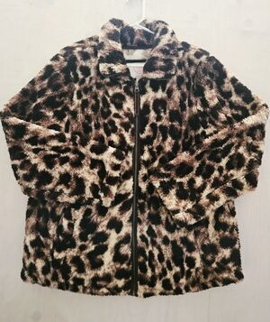 Members Mark Cozy Sherpa Leopard Print Full Zip Fleece Jacket Womens XXL